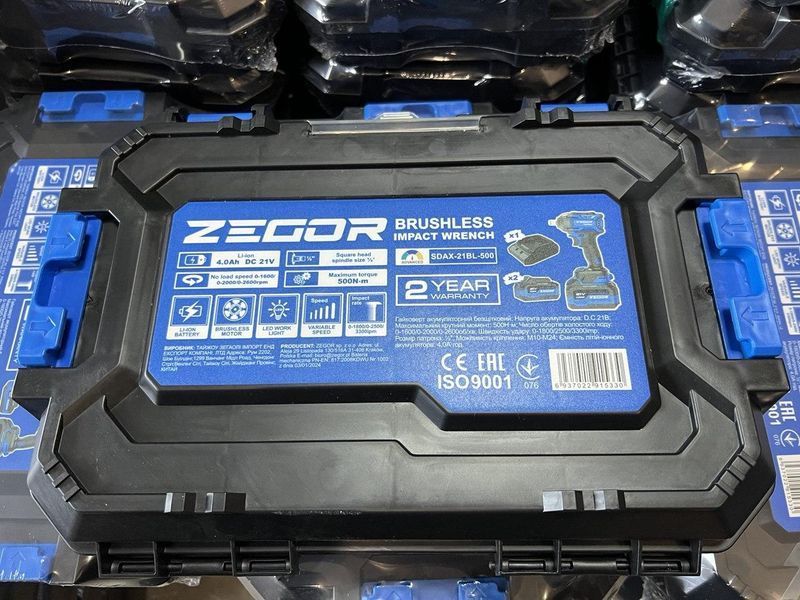 Гайкокрут акумуляторний ZEGOR SDAX-21BL-500 (2акум.21В 4Аг/зарядний/кейс/500Нм)_ BR SDAX-21BL-500 фото