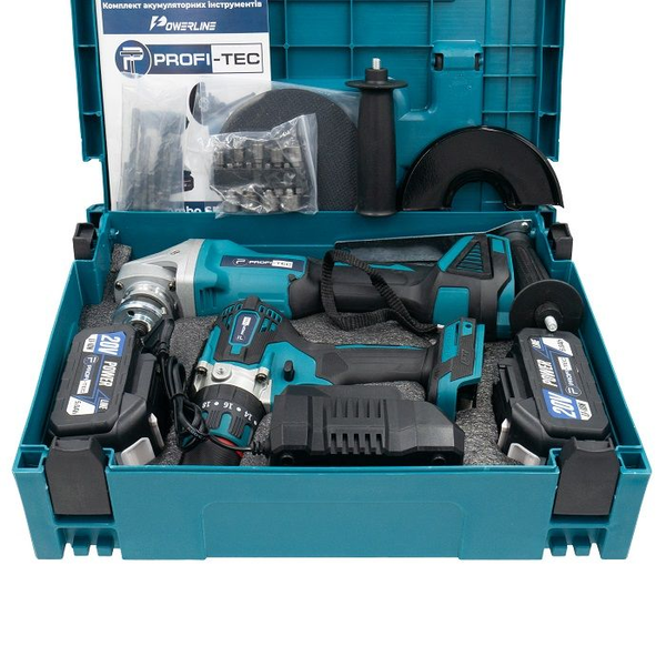 Акумуляторний набір інструментів PROFI-TEC Combo Set 2/3 POWERLine (DGA20BL; DHP485BL) : з АКБ 2шт-20V 4.0 Ач+ЗП 006263 фото